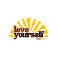Love Yourself sunburst Kiss-Cut Sticker | retro typography, yellow brown