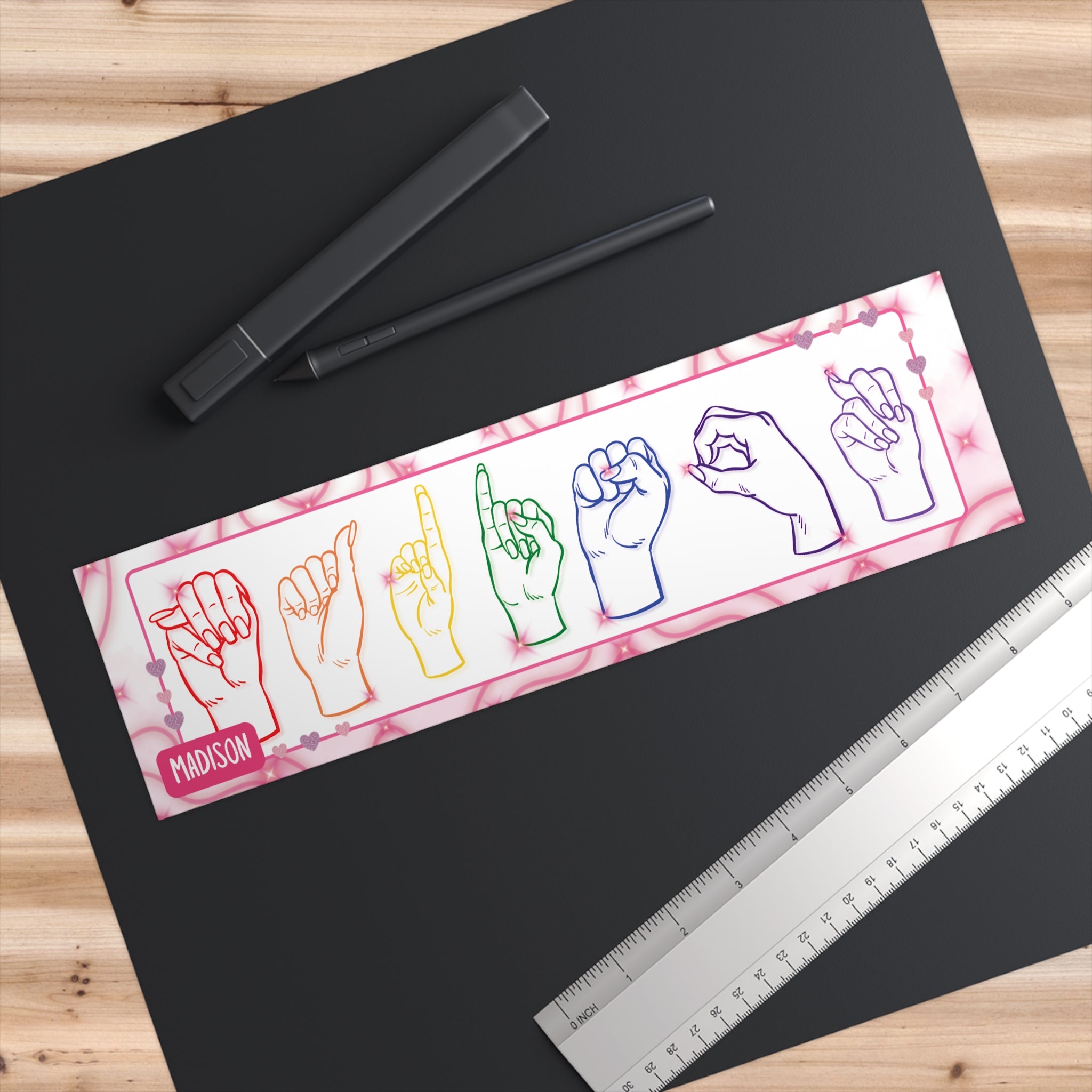Rainbow ASL Name Bumper Sticker — Custom Order for Sara