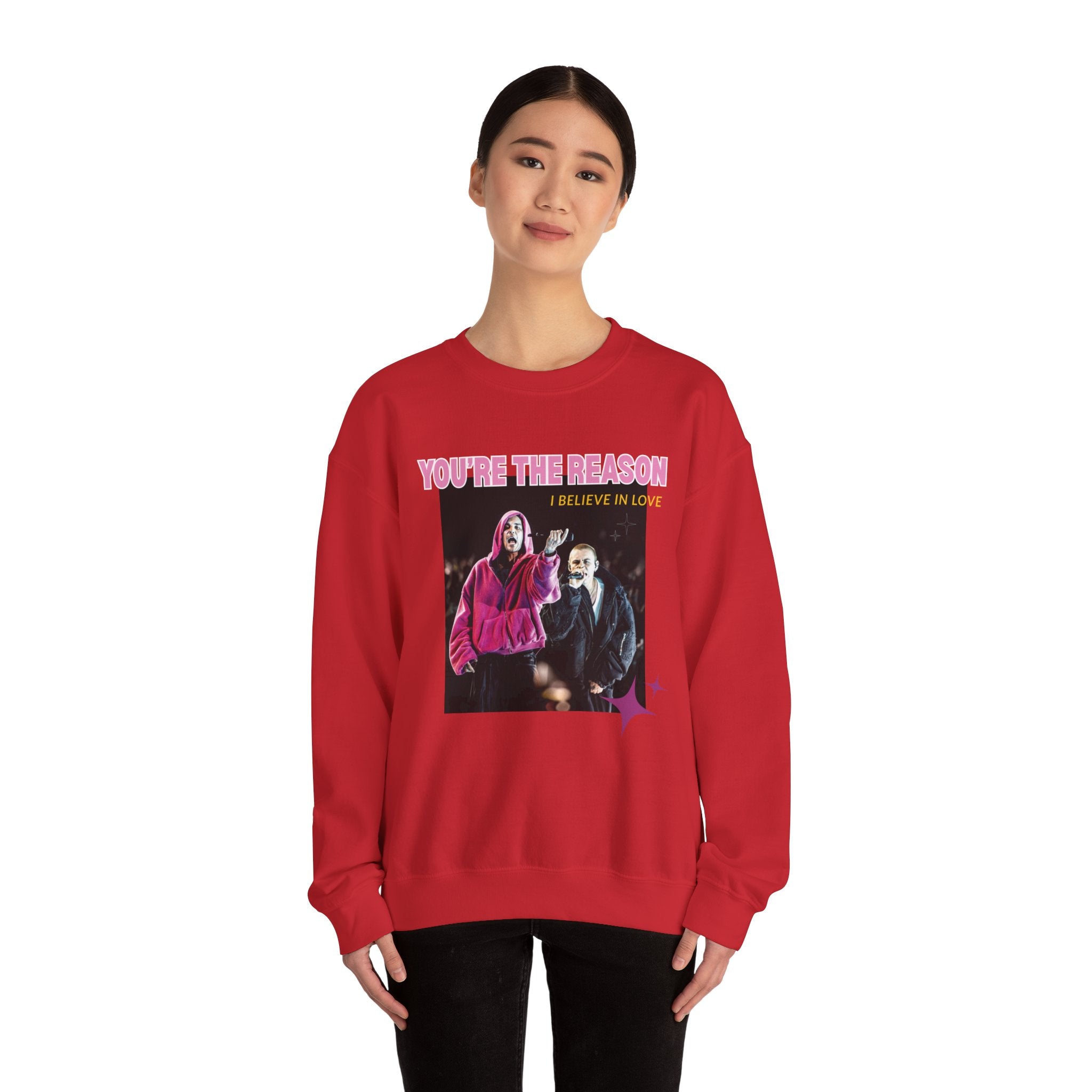 Bieb x Laroi Crewneck Sweatshirt — 'I Believe in Love' Graphic Pullover