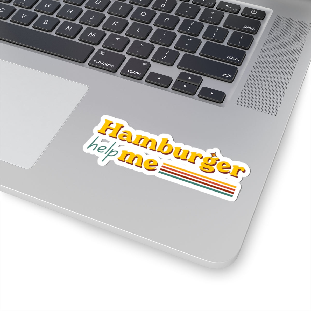 Hamburger Help Me Sticker — Retro Striped Kiss-Cut Vinyl Sticker