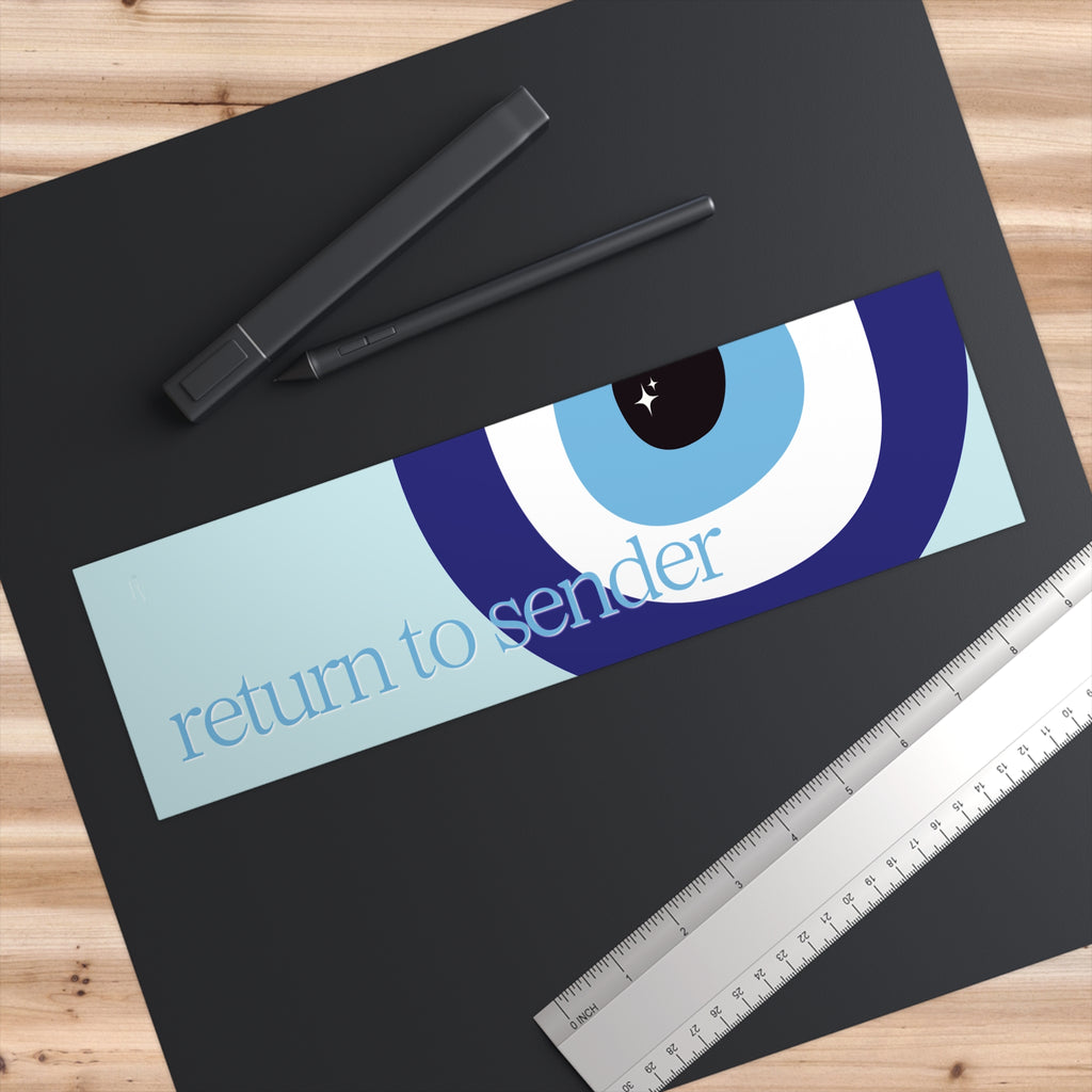 Return to Sender bumper sticker | Evil eye design, blue protection decal