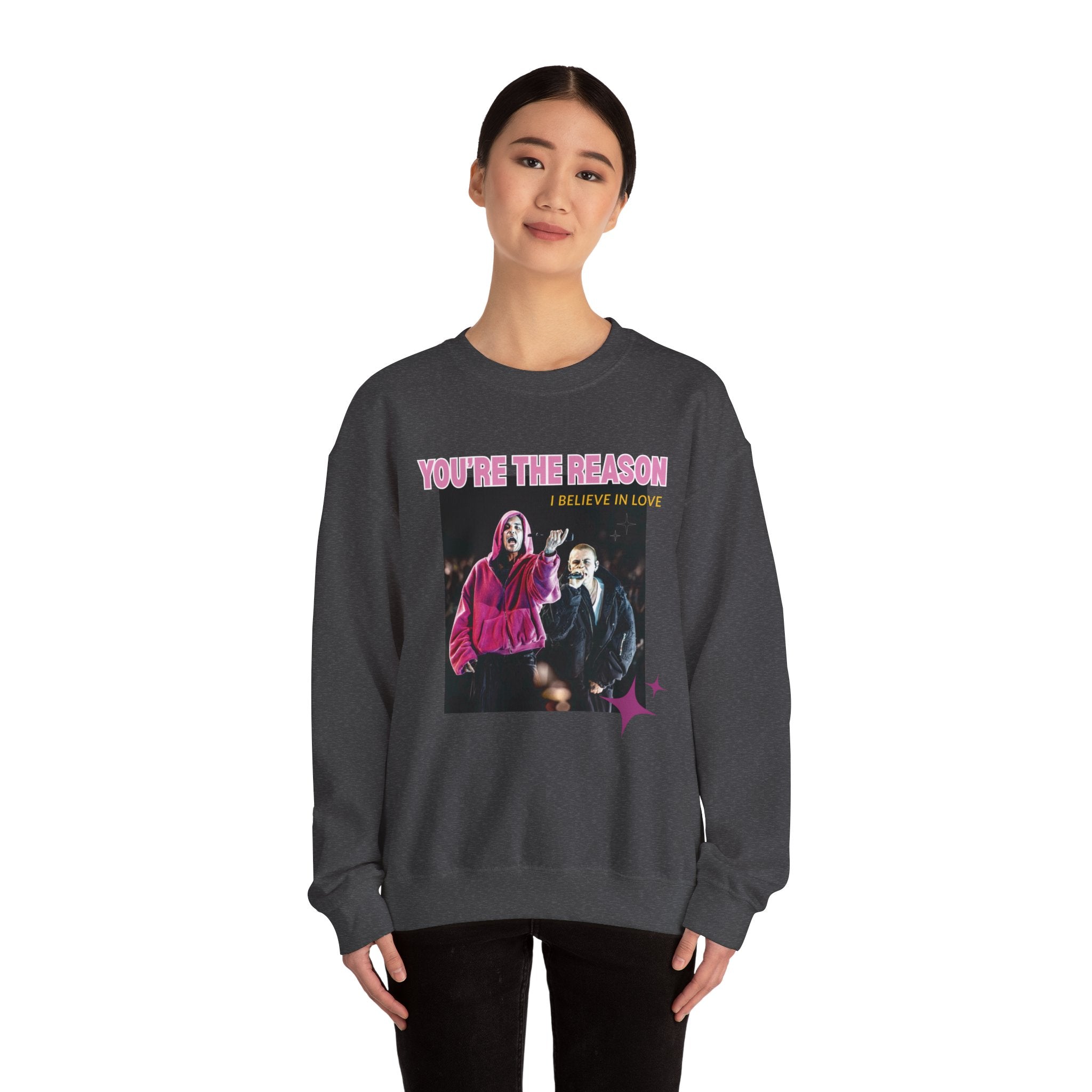 Bieb x Laroi Crewneck Sweatshirt — 'I Believe in Love' Graphic Pullover