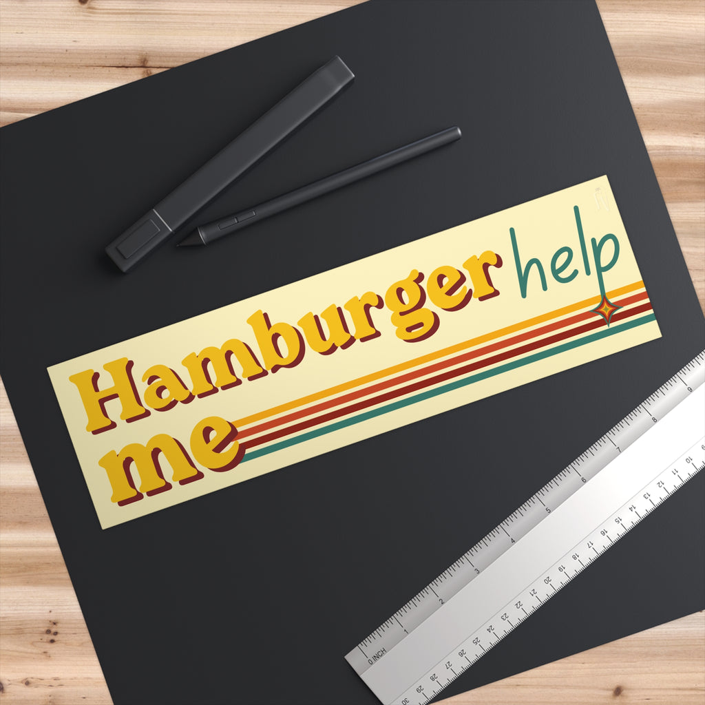 Retro "Hamburger Me Help" Bumper Sticker - Vintage Striped Car Decal