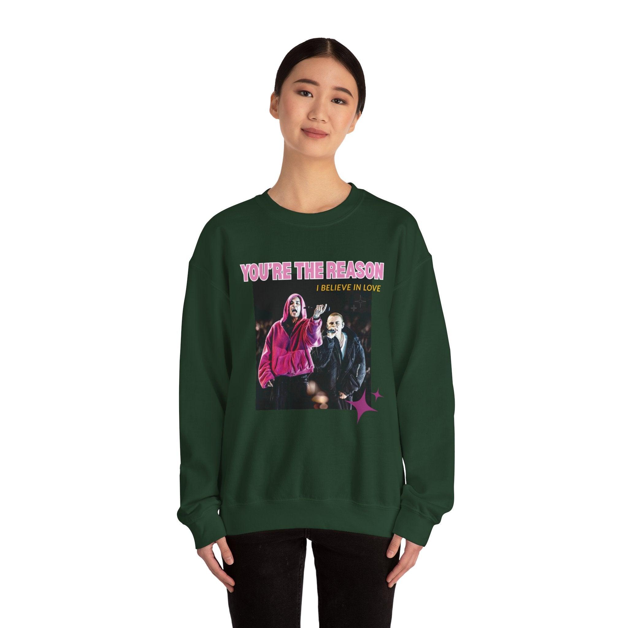 Bieb x Laroi Crewneck Sweatshirt — 'I Believe in Love' Graphic Pullover