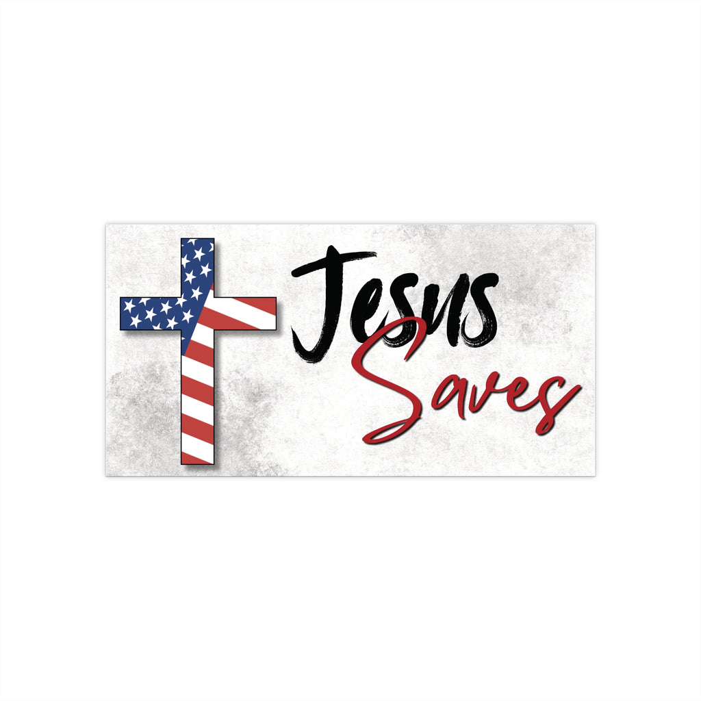 Jesus Saves American Flag Cross Sticker — Patriotic Christian Bumper Sticker