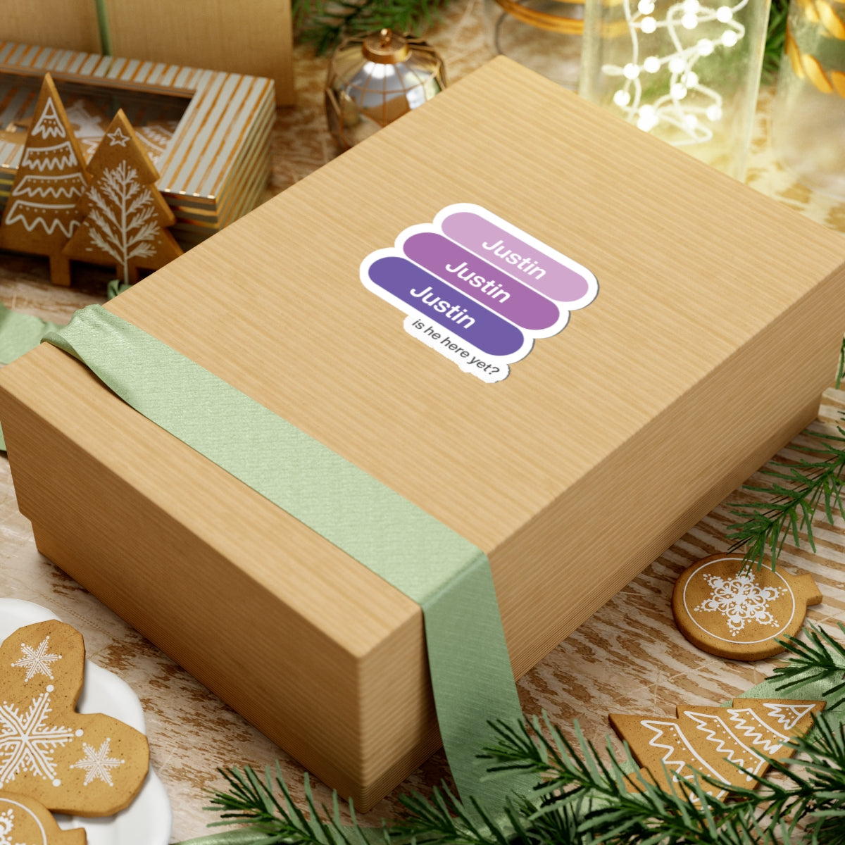 Personalized ‘Justin’ (JB) Gradient Kiss-Cut Sticker (is he here yet?)