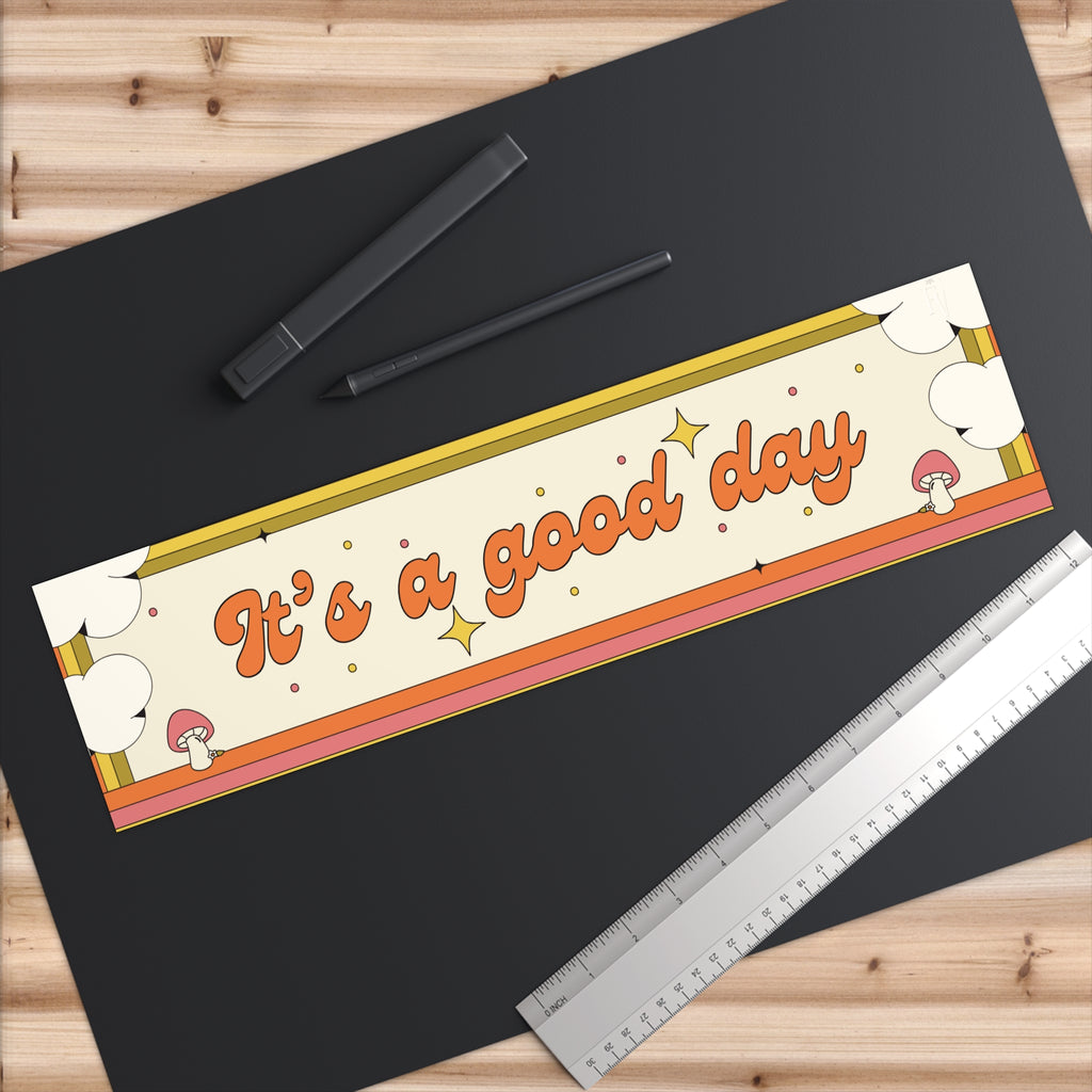 It's a Good Day Bumper Sticker — Retro Rainbow Mushroom Positivity Decal