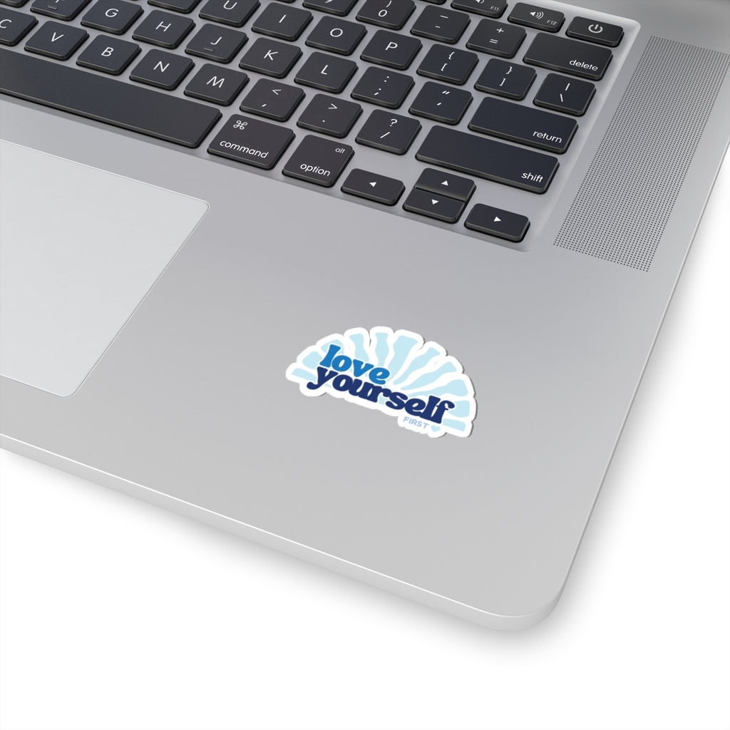 Love Yourself sticker | self care slogan kiss-cut sticker blue