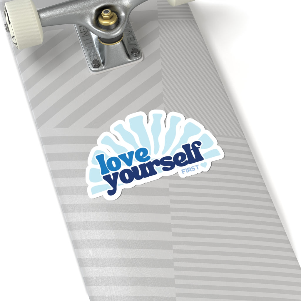 Love Yourself sticker | self care slogan kiss-cut sticker blue