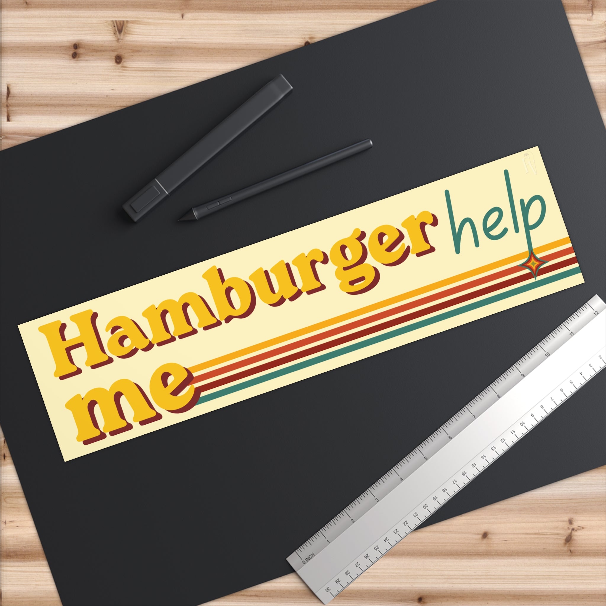 Retro "Hamburger Me Help" Bumper Sticker - Vintage Striped Car Decal