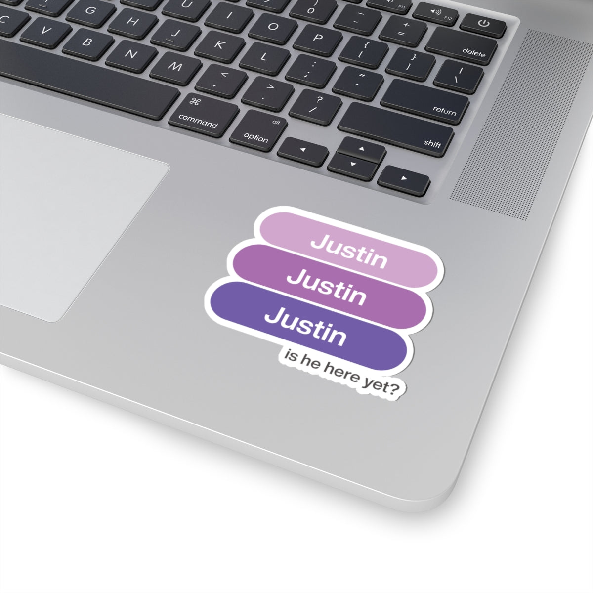 Personalized ‘Justin’ (JB) Gradient Kiss-Cut Sticker (is he here yet?)