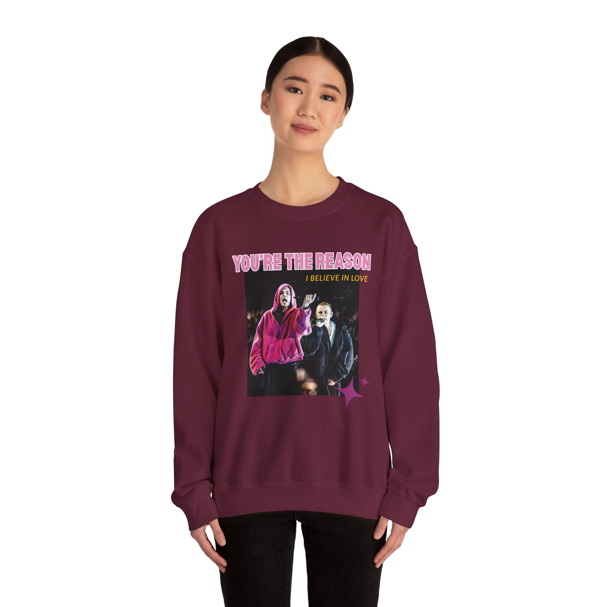 Bieb x Laroi Crewneck Sweatshirt — 'I Believe in Love' Graphic Pullover