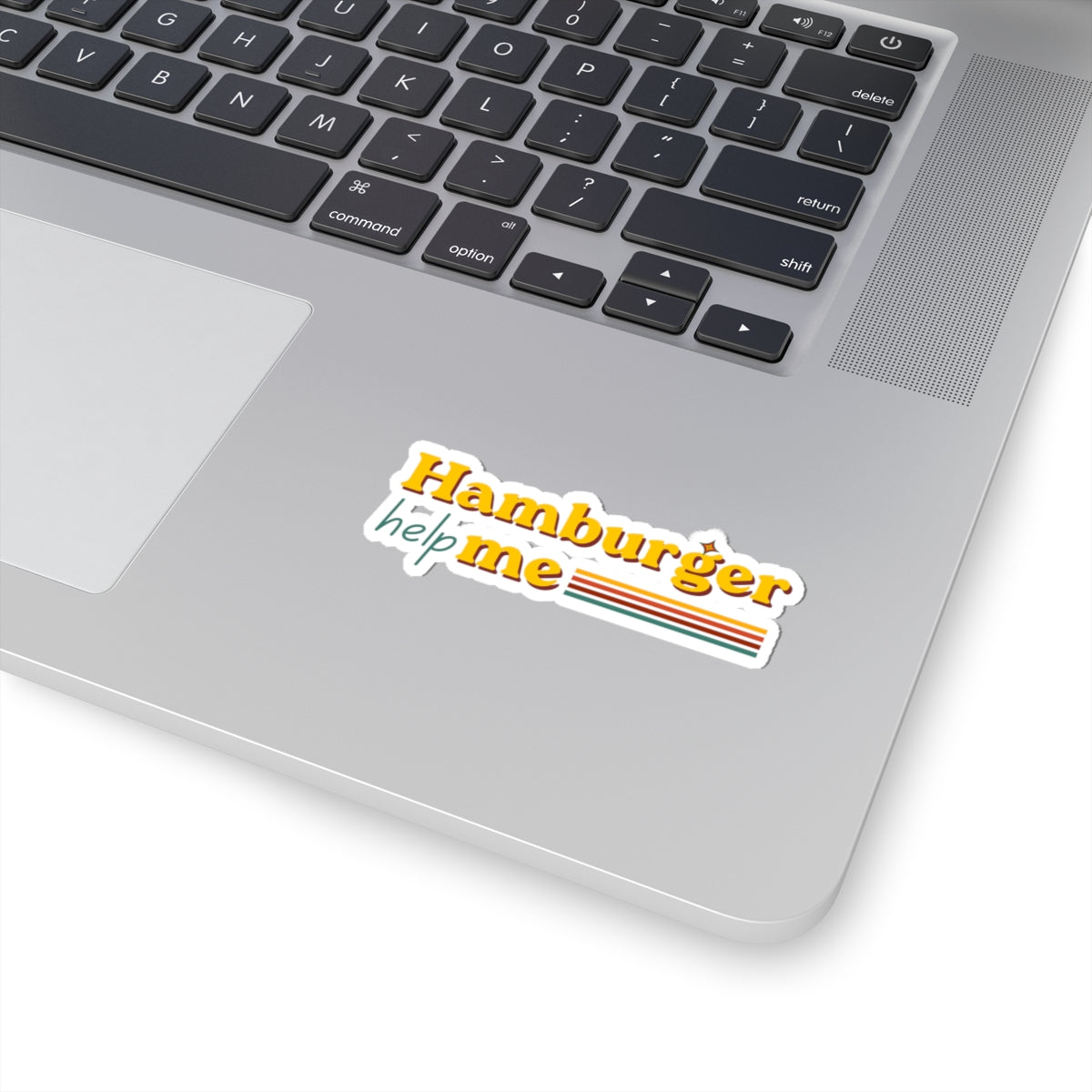 Hamburger Help Me Sticker — Retro Striped Kiss-Cut Vinyl Sticker