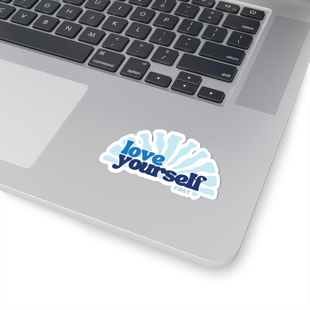 Love Yourself sticker | self care slogan kiss-cut sticker blue