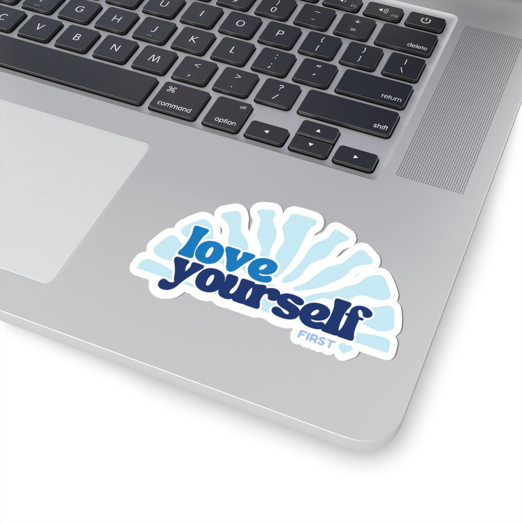 Love Yourself sticker | self care slogan kiss-cut sticker blue