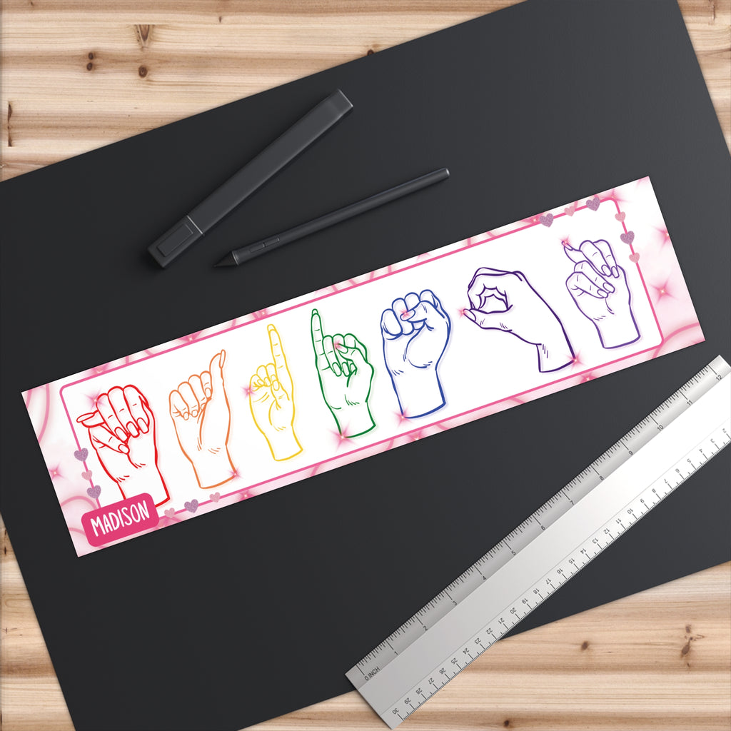 Rainbow ASL Name Bumper Sticker — Custom Order for Sara